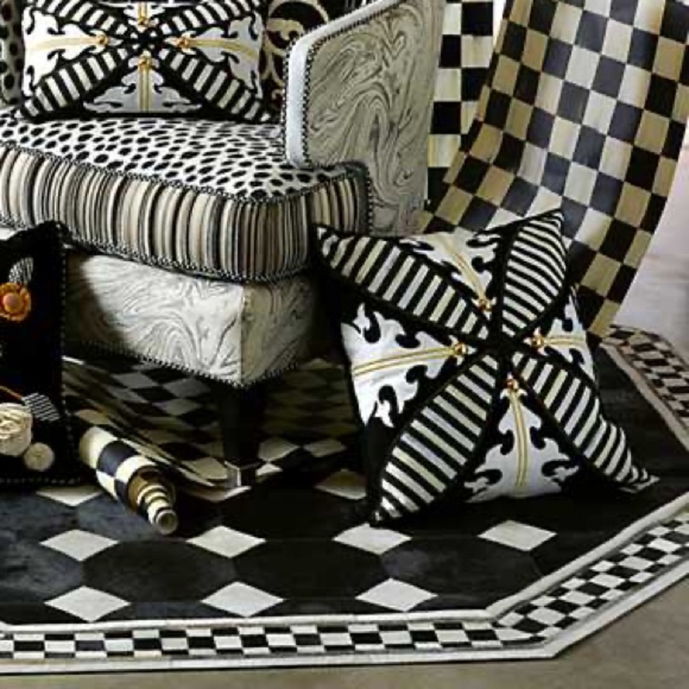 Mackenzie Childs Regiment Square Pillow Courtly Black White RETIRED RARE HTF MCM - Picture 2 of 9